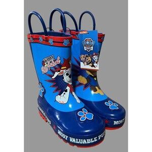 Paw Patrol Boys Size 7-8 Rain Boots Toddler Pull On Blue Red NEW